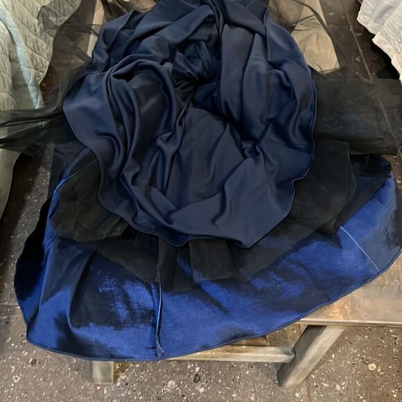 NWT Davids Bridal XSCAPE Bridesmaid Dress Navy Mermaid sheer Formal Dress Prom - Picture 12 of 14